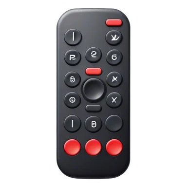 one black tv remote control with red border,  2Dimensions. Only 5 buttons, 4 in black and one big red button in the center sticker