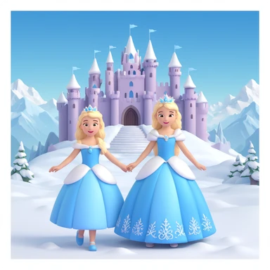 girls in a  snow princess dress, snow castle background sticker