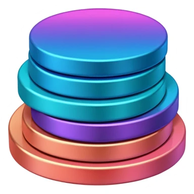 Stack of coins in gradient of turquoise, blue, pink, purple, and coral color withut letters sticker