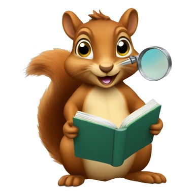 squirrel reading a book through a magnifying glass sticker