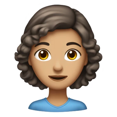 La imagen muestra a una mujer con cabello castaño oscuro recogido y un mechón suelto. Tiene una expresión suave y amigable, con ojos azules destacados y mejillas ligeramente sonrojadas sticker