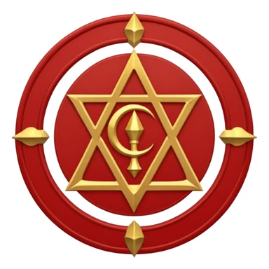 a circular casting sigil inspired by the wizard101 balance school using base color sand and trim color red. Bitch, put A golden scale in the middle as a the main focus  sticker