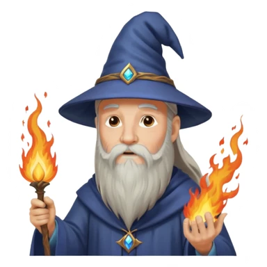 old wizard casting a fire spell, fantasy theme, magic spells, wizard with long beard, pointed hat sticker