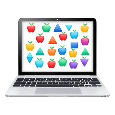 laptop with a digital whiteboard and colorful shapes, in the style of Miro, apple style emoji sticker