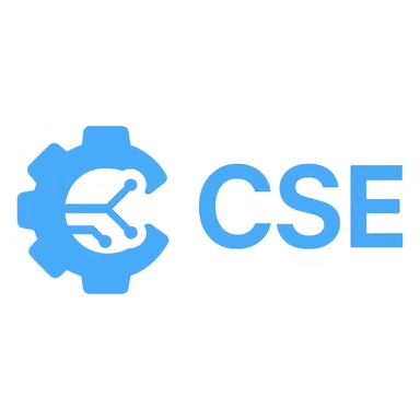 modern logo for CSE, clean geometric shapes, blue and white color scheme, tech-inspired sticker