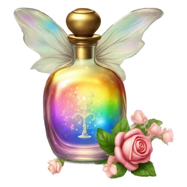 Rainbow magic fairy sparkling old Antique oil perfume bottle with herbal and rose flowers sticker