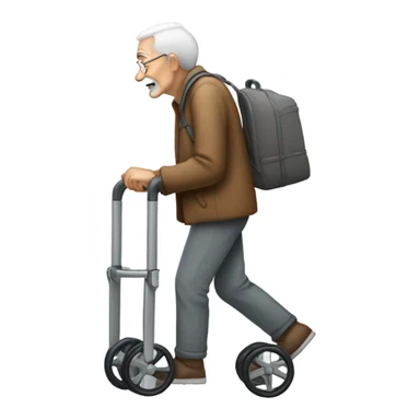 side view of an old 
hunched over man with a foldable walker  sticker