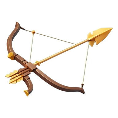 Clash of Clans aesthetic: Cinematic Playful Pixel 3D Bow & Arrow Portrait Emoji, rendered in a 3D vector-style similar to standard emojis with minimal shading and bold, simplified shapes. A compact, distinct form with signature details, softly glowing with a pixelated adventure charm. Simplified yet unmistakably iconic, highly detailed and consistent, glowing with a soft radiance and high shine. Stylized with a touch of classic pixel-art charm and a soft glowing outline, capturing the essence of a beloved gaming relic with a friendly, playful manner! sticker