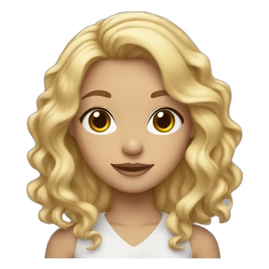 blonde girl with shoulder length wavy hair and grey eyes holding peace sign sticker