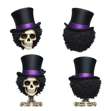 Top hat curly black hair skeleton sticker