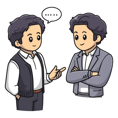 Management consultant with black wavy hair, stubble, strong features, white skin, smart casual attire, in a collaborative discussion with diverse business clients around a table with documents and laptop sticker