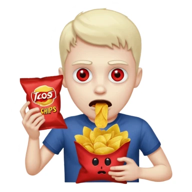 possessed guy eating a bag of chips sticker