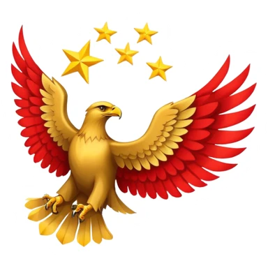 A flag with an red-yelow-red tricolor and a eagle with 13 stars sticker