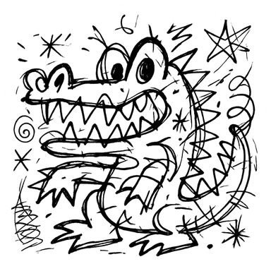 hand-drawn outlined crocodile with a quirky, chaotic design sticker
