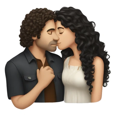 White Man with dark hair kissing white woman with long dark curly hair sticker