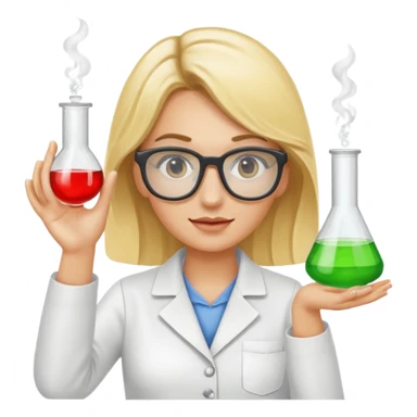 Eine hellblonde Chemikerin mit typischem Erlmeyerkolben in der Hand und Laborbrille auf sticker