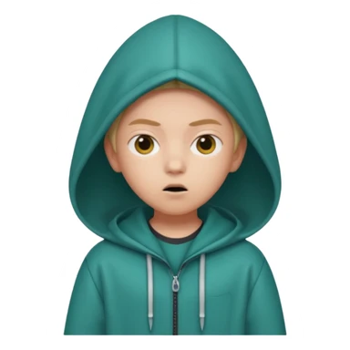 Squid Game Season 2 inspired character, genius child contestant, oversized clothes, determined expression, emoji style, only head sticker