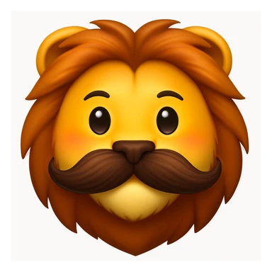 Make a lion emoji exactly like the reference image, in iOS emoji style. Same face, mane, and mustache, smooth and shiny. Add a slight blush to the cheeks. sticker