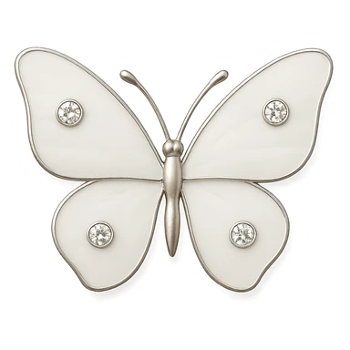 single soft white butterfly, matte white enamel, sparkling gems, transparent background sticker