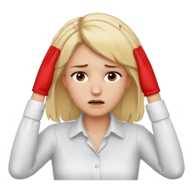 Cewe blonde yang lagi overthingking lalu ada tangannya memgang kepala sticker