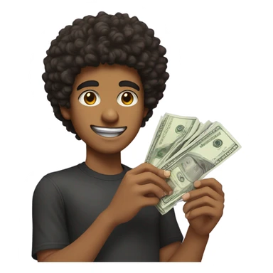 brown skin teenager with a black curly afro and a stubble thin mustache holding alot of money in both hands  sticker