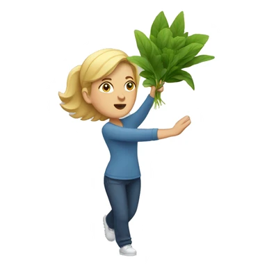 White woman throwing a plant in the trash. sticker