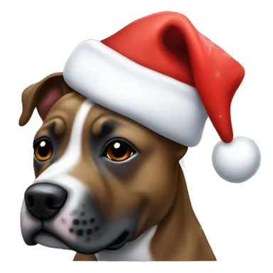 brindle staffy dog wearing  christmas hat sticker