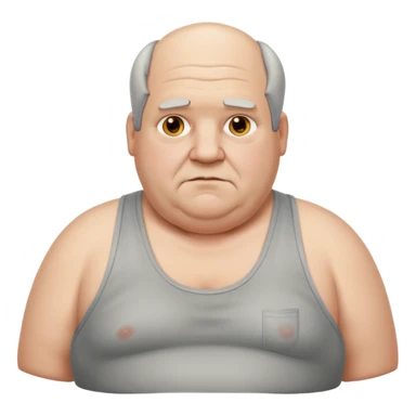 extremely obese middle aged white man in wifebeater with greasy hair and greasy appearance. His hair is balding and grey sticker