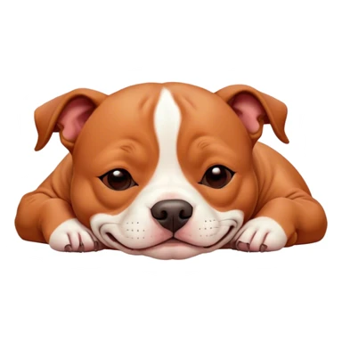 Meme-Worthy Cute Sleeping Red/Fawn Staffordshire Bull Terrier Portrait Emoji, Head resting peacefully with a contented smile, showcasing a delightfully compact build and a luxuriously soft red/fawn Fur with subtle white highlights, eyes shut in a serene nap, Simplified yet hilariously adorable features, highly detailed, glowing with a soft, drowsy light, high shine, relaxed and utterly lovable, stylized with an air of playful laziness, bright and heartwarming, soft glowing outline, capturing the essence of a comically sleepy guardian, so meme-worthy it feels like it could instantly become the next viral sensation of adorable slumber! sticker