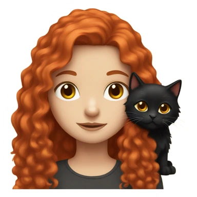 red haired girl with long hair and black fluffy cat sticker