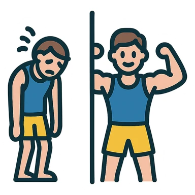 in the picture is devided in to two parts, at the first the sportsman is weak and lazy, but at the second picture the same sportsman is very strong because he doing a workout regularly sticker