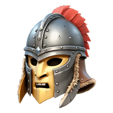barbarian helmet object icon, rough metal helmet, fur details, leather straps, battle-worn scratches, fantasy style, 3D cartoon, mobile game icon style, centered, clean background, soft shadow, no text, no watermark

 sticker