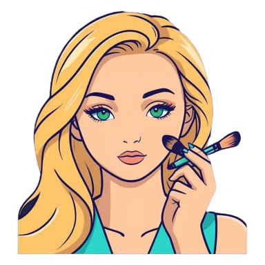Blonde long hair gurl doing makeup, blue green eyes sticker