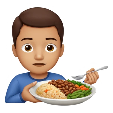 Create a person having lunch. Not a sandwich. Rice, beans, vegetables and chicken. sticker