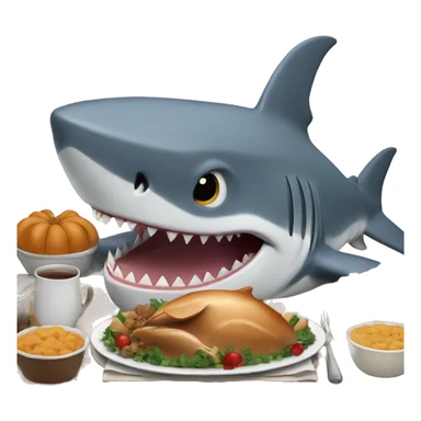 Shark eating Thanksgiving dinner sticker