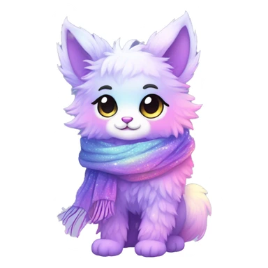 Edgy Kawaii cute gorgeous colorful sparkly bright light pastel gradient fantasy ethereal fluffy fursona animal creature with a cute scarf full body sticker