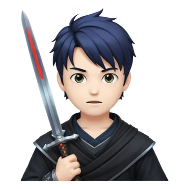 Way cooler with aura very aura and shadow on his face and adult face body Create me an anime character boy emoji looking very cool with swords on his hand sticker