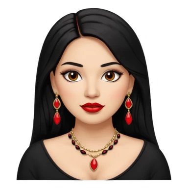 Mexican Light skin big brown eyes glamorous full figured women black medium straight hair red lips necklace and earrings long lashes sticker