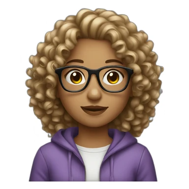 Girl curly hair and glasses white sticker