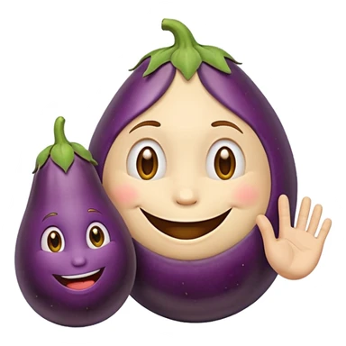 smiley face with hand touching an eggplant, cartoon style sticker