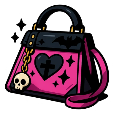 pink and black gothic purse, vibrant toon style, bold colors, dynamic shading, energetic, gothic motifs sticker