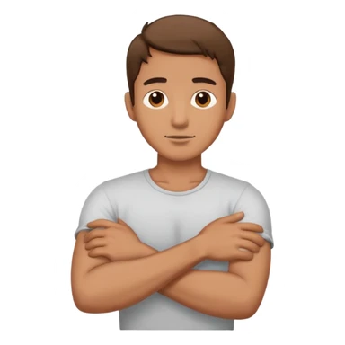 man crossing his arms holding his neck sticker