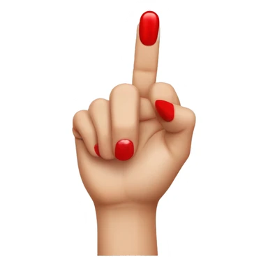 woman hand pointing index finger, red nail varnish. back of the hand visible sticker