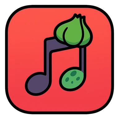 red note app emoji, red gradient, music note with Bulbasaur's bulb and spots, rounded app icon look sticker