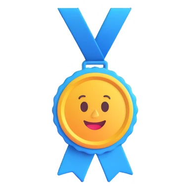 certificate of completion with a blue medal sticker, playful design, iPhone style 3D emoji sticker