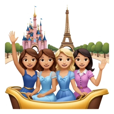 quatro chicas montadas en una atraccion de Disney paris levantando la mano sin el castillo detrás ni nada sticker