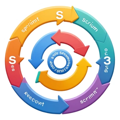 Software development scrum process cycle with sprint planning, daily standups, sprint review and retrospective in a circular flow sticker