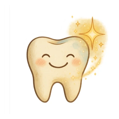 ghibli style smiling tooth being healed by sparkles sticker