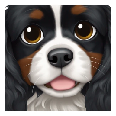 A small completely black Cavalier King Charles Spaniel mix with black, wavy fur, white markings on the chest and muzzle, expressive eyes, and a fluffy tail. sticker