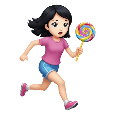 Girl with black hair Running away from candy sticker
